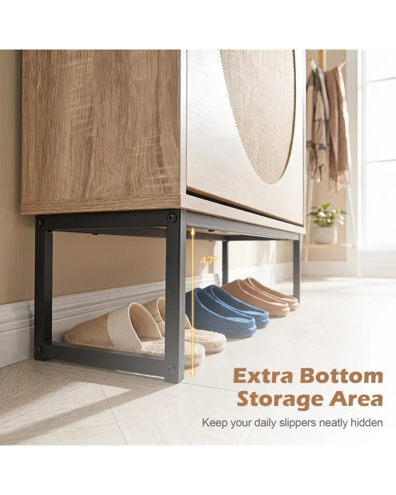 Narrow Shoe Storage Cabinet with 2 Flip Drawers and Adjustable Shelves-Natural - Natural - Shoe Racks & Storage Benches