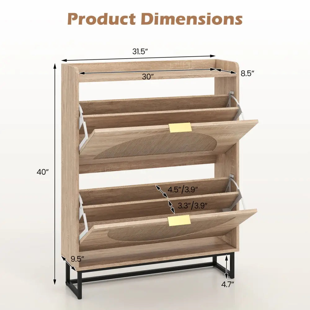 Narrow Shoe Storage Cabinet with 2 Flip Drawers and Adjustable Shelves-Natural - Natural - Shoe Racks & Storage Benches