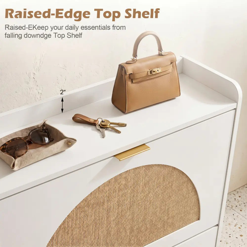 Narrow Shoe Storage Cabinet with 2 Flip Drawers and Adjustable Shelves-White - White - Shoe Racks & Storage Benches