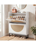 Narrow Shoe Storage Cabinet with 2 Flip Drawers and Adjustable Shelves-White - White - Shoe Racks & Storage Benches