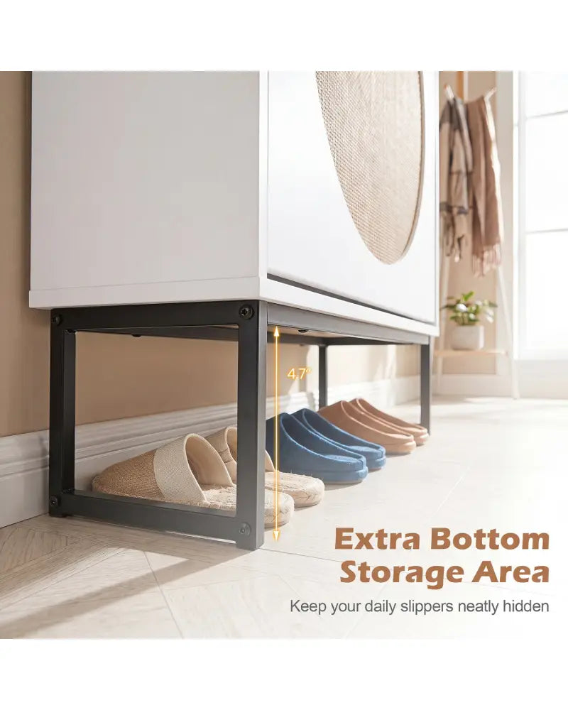 Narrow Shoe Storage Cabinet with 2 Flip Drawers and Adjustable Shelves-White - White - Shoe Racks & Storage Benches