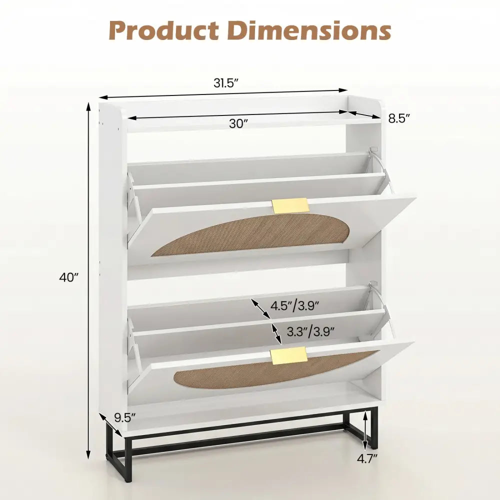 Narrow Shoe Storage Cabinet with 2 Flip Drawers and Adjustable Shelves-White - White - Shoe Racks & Storage Benches