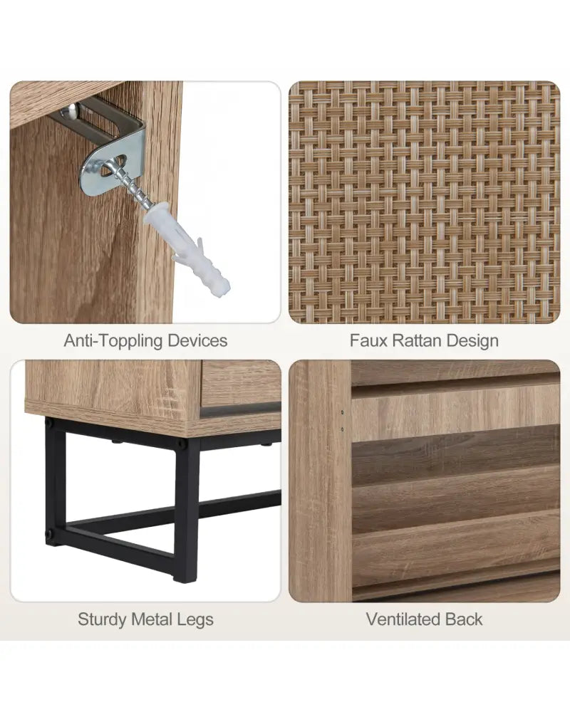 Narrow Shoe Storage Cabinet with 2 Flip Drawers and Adjustable Shelves-Natural - Natural - Shoe Racks & Storage Benches