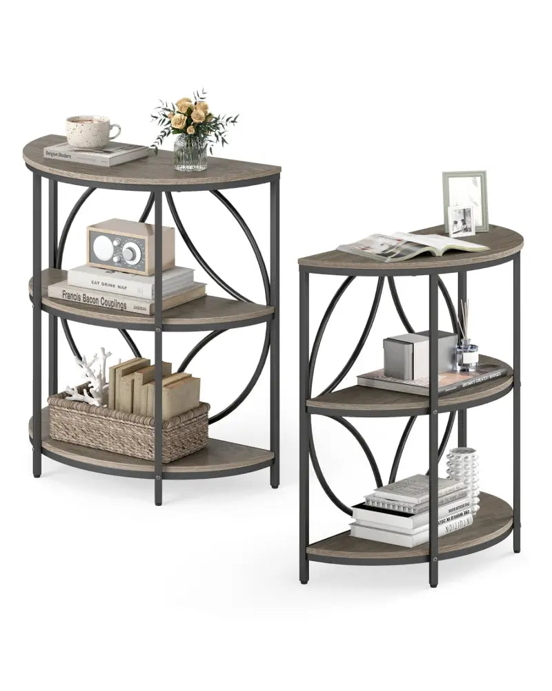 Narrow Side Table with Study Metal Frame and Storage Shelves-Gray - Gray - End & Side Tables