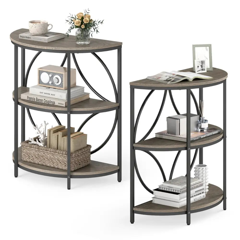 Narrow Side Table with Study Metal Frame and Storage Shelves-Gray - Gray - End & Side Tables
