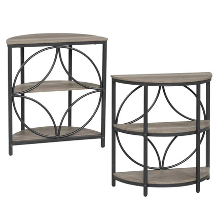 Narrow Side Table with Study Metal Frame and Storage Shelves-Gray - Gray - End & Side Tables