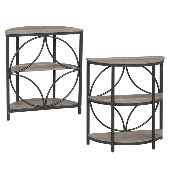 Narrow Side Table with Study Metal Frame and Storage Shelves-Gray - Gray - End & Side Tables