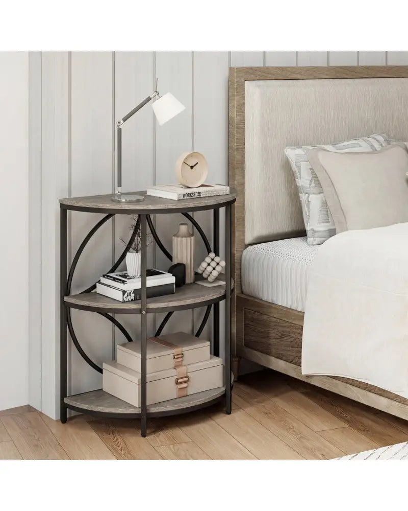 Narrow Side Table with Study Metal Frame and Storage Shelves-Gray - Gray - End & Side Tables