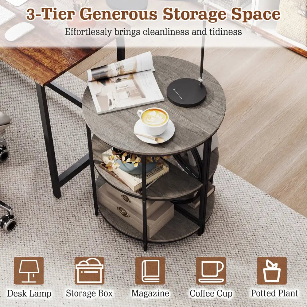 Narrow Side Table with Study Metal Frame and Storage Shelves-Gray - Gray - End & Side Tables