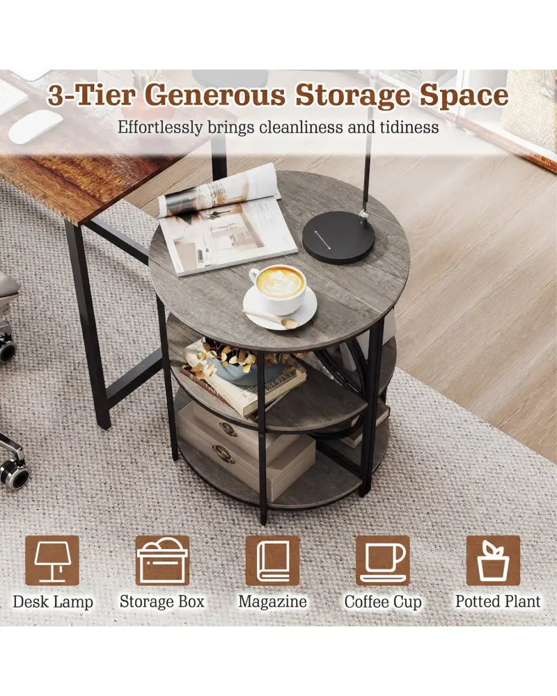 Narrow Side Table with Study Metal Frame and Storage Shelves-Gray - Gray - End & Side Tables
