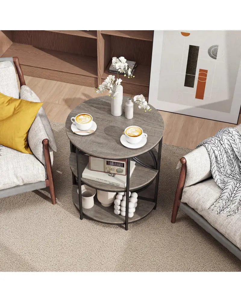 Narrow Side Table with Study Metal Frame and Storage Shelves-Gray - Gray - End & Side Tables