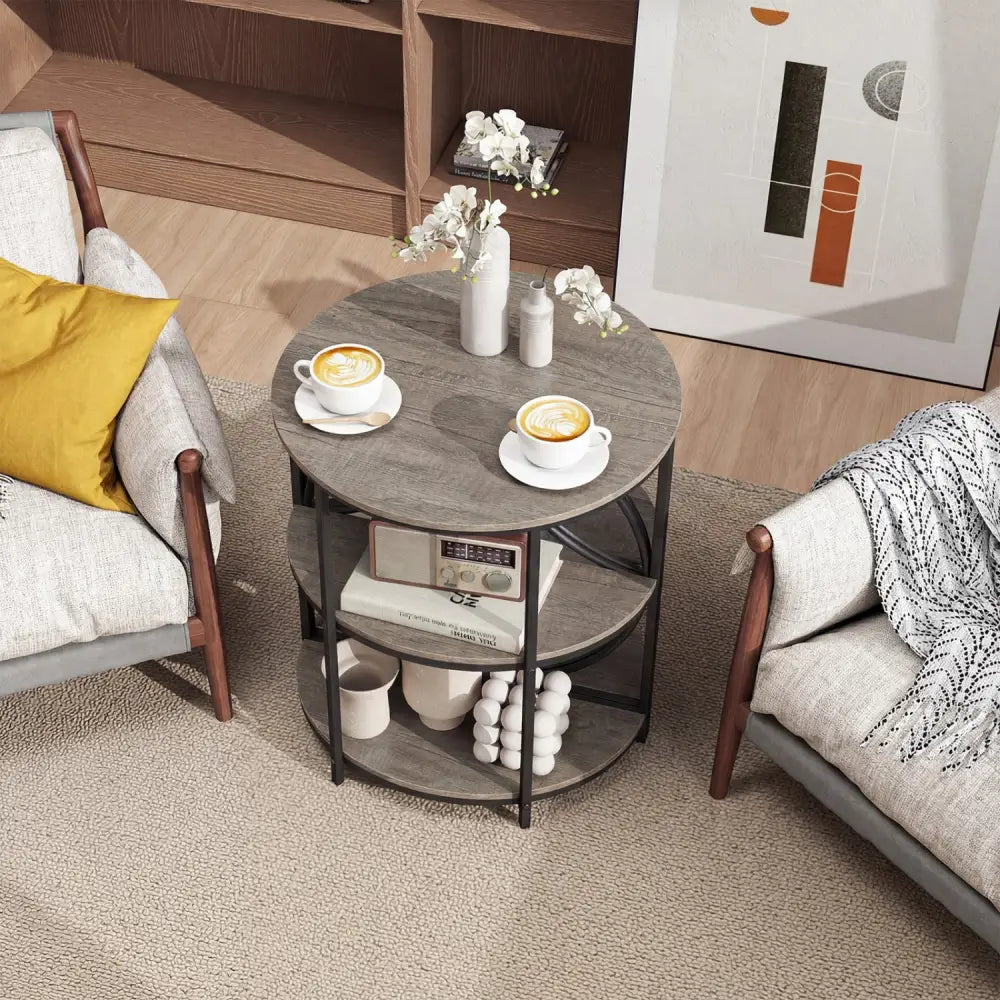 Narrow Side Table with Study Metal Frame and Storage Shelves-Gray - Gray - End & Side Tables