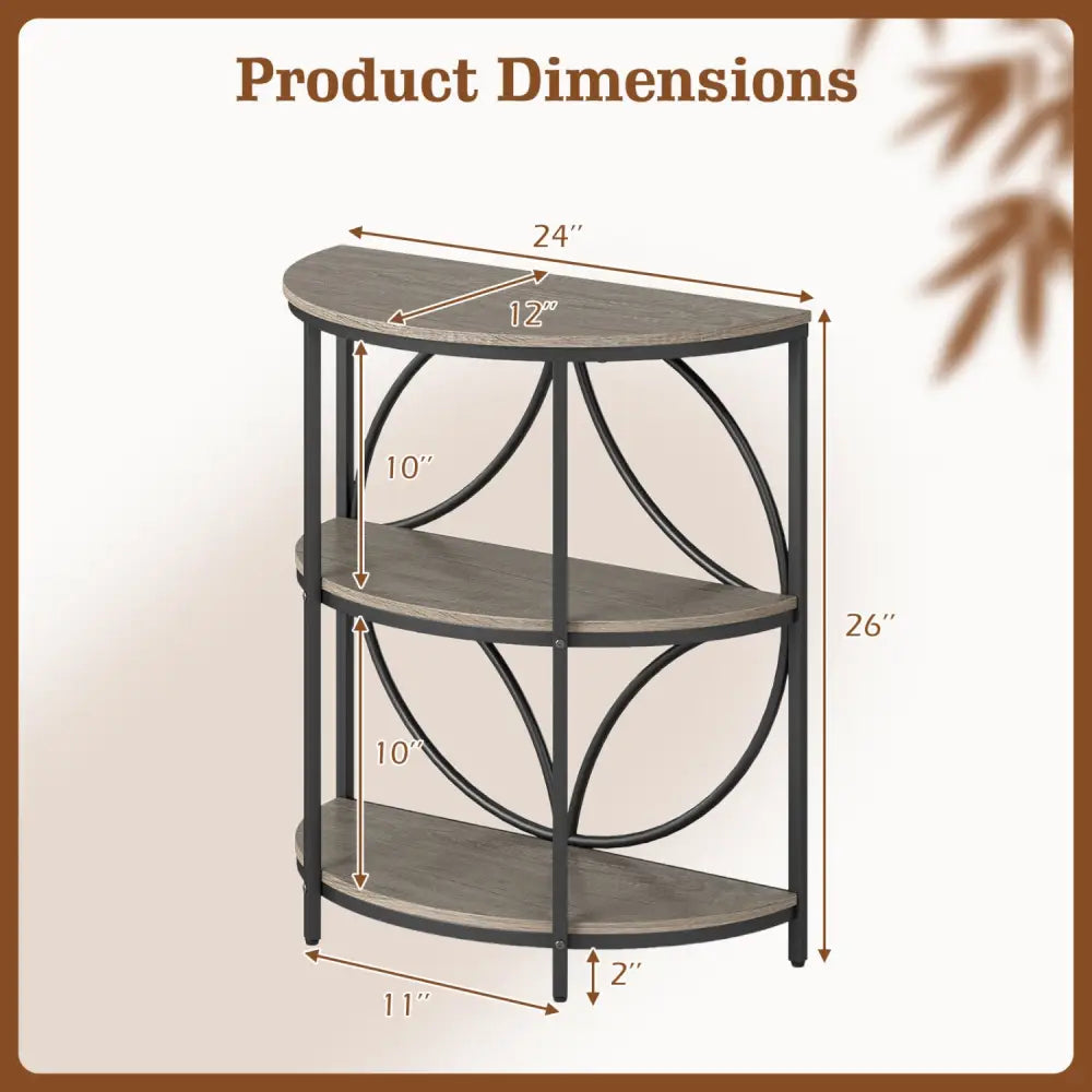 Narrow Side Table with Study Metal Frame and Storage Shelves-Gray - Gray - End & Side Tables