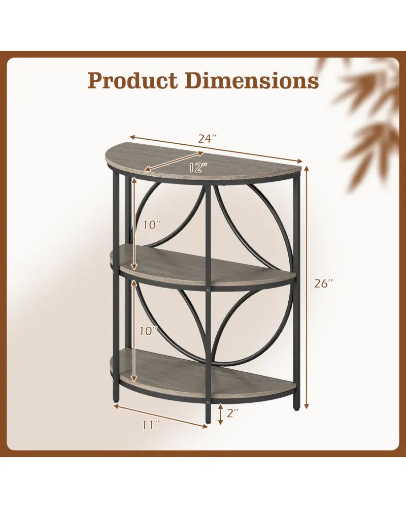 Narrow Side Table with Study Metal Frame and Storage Shelves-Gray - Gray - End & Side Tables