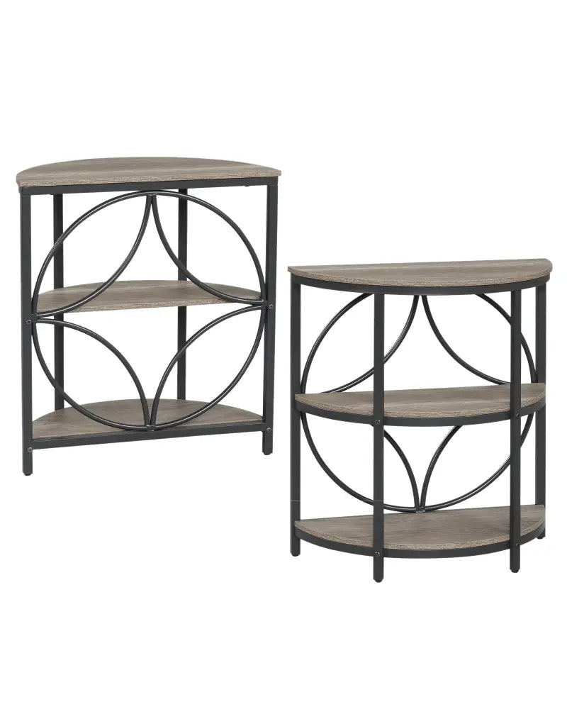 Narrow Side Table with Study Metal Frame and Storage Shelves-Gray - Gray - End & Side Tables