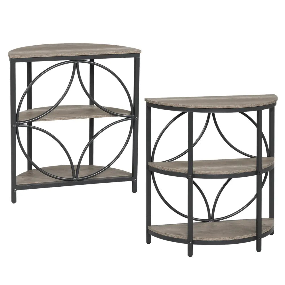 Narrow Side Table with Study Metal Frame and Storage Shelves-Gray - Gray - End & Side Tables