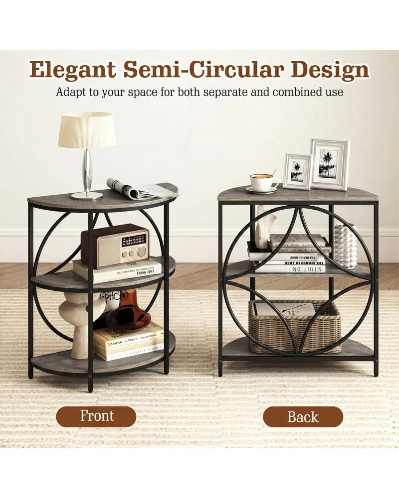 Narrow Side Table with Study Metal Frame and Storage Shelves-Gray - Gray - End & Side Tables