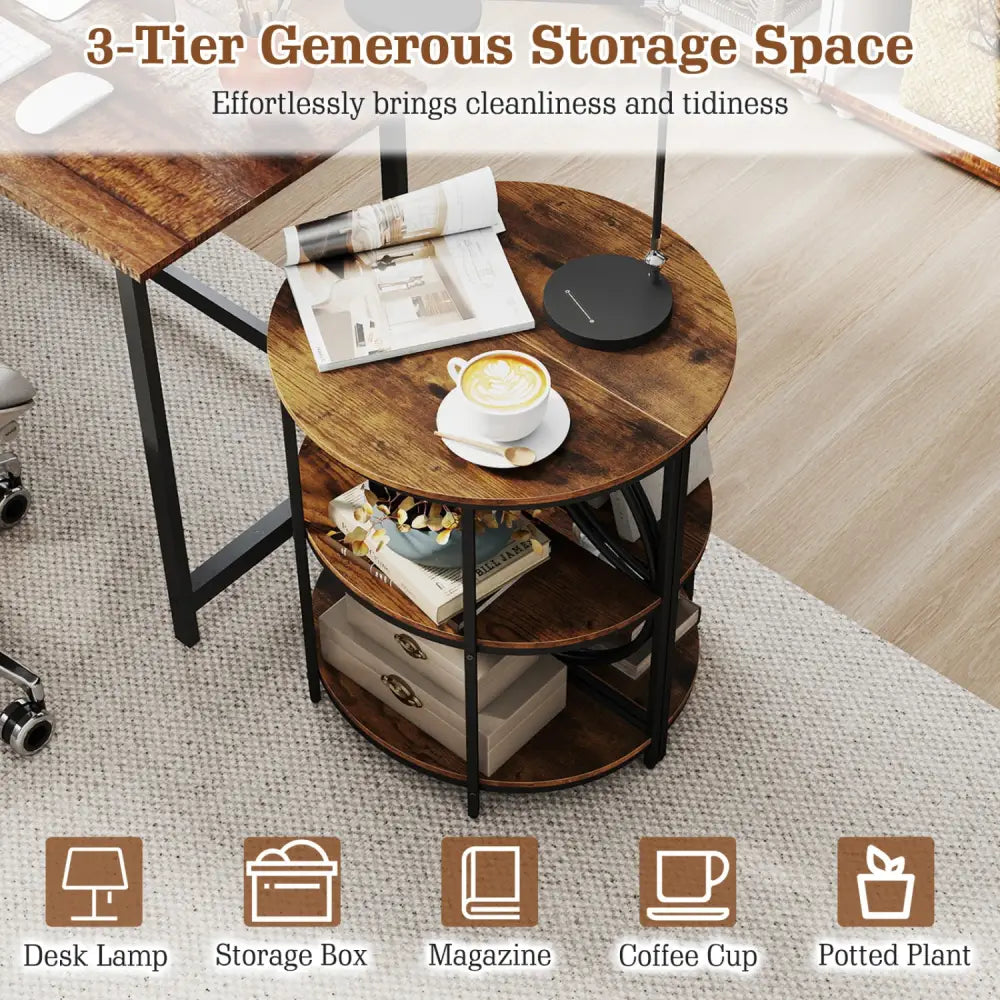 Narrow Side Table with Study Metal Frame and Storage Shelves-Rustic Brown - Rustic Brown - End & Side Tables