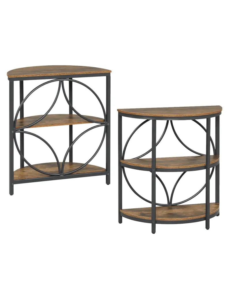 Narrow Side Table with Study Metal Frame and Storage Shelves-Rustic Brown - Rustic Brown - End & Side Tables