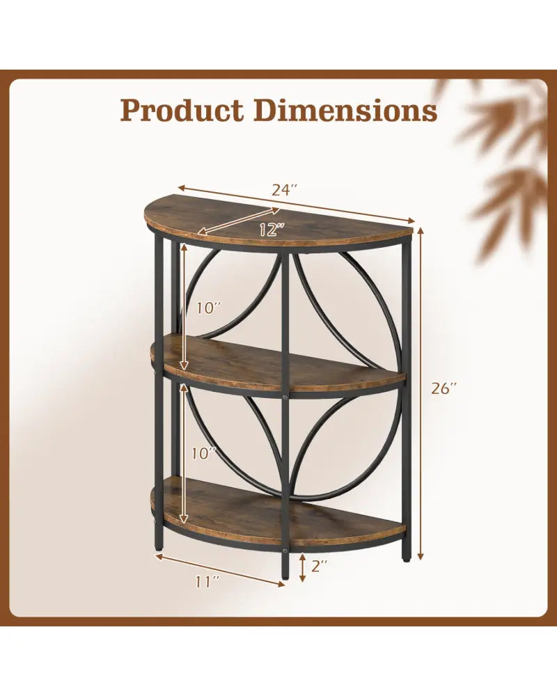 Narrow Side Table with Study Metal Frame and Storage Shelves-Rustic Brown - Rustic Brown - End & Side Tables