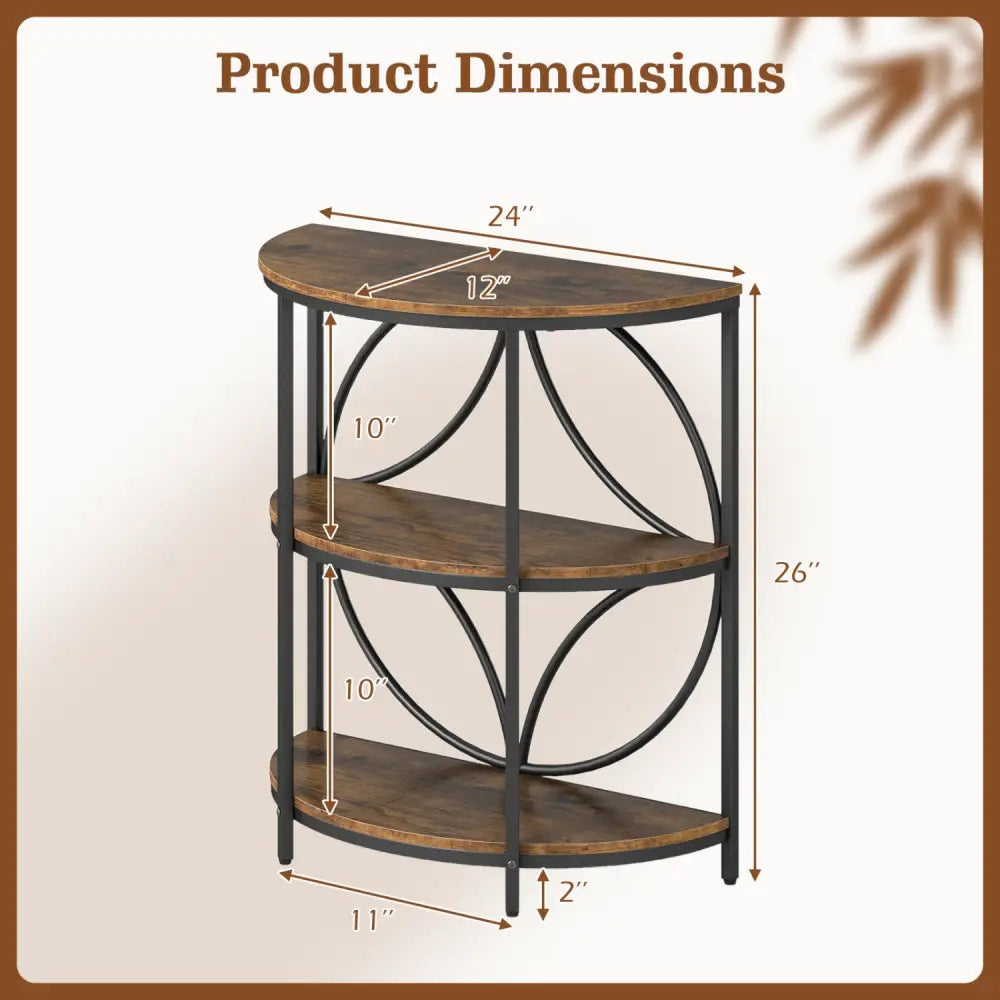 Narrow Side Table with Study Metal Frame and Storage Shelves-Rustic Brown - Rustic Brown - End & Side Tables