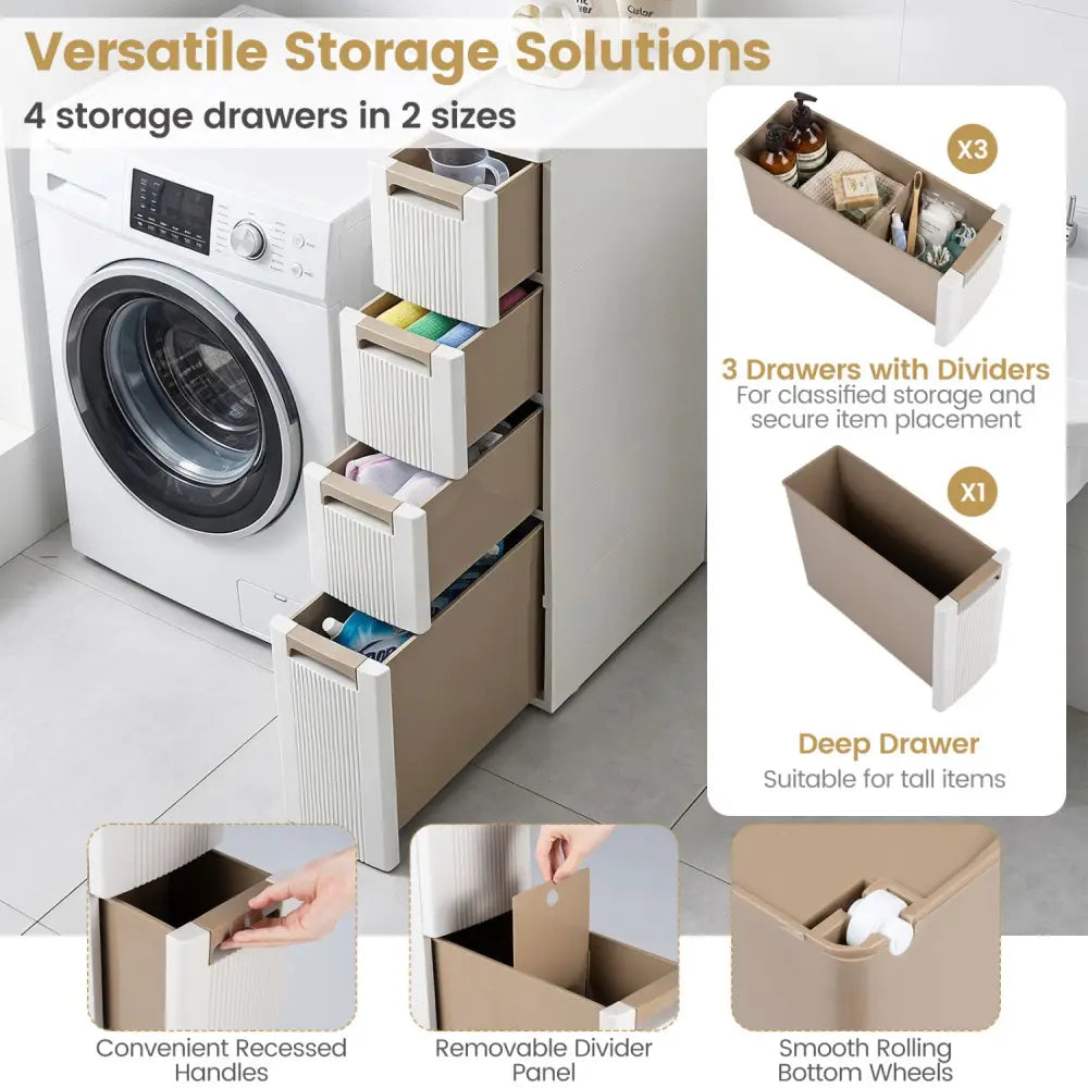 Narrow Storage Cabinet with Drawers and Removable Dividers-M - Beige - Floor Cabinets