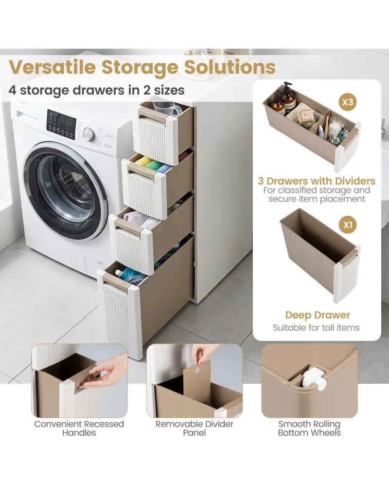 Narrow Storage Cabinet with Drawers and Removable Dividers-M - Beige - Floor Cabinets