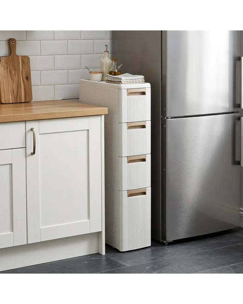 Narrow Storage Cabinet with Drawers and Removable Dividers-M - Beige - Floor Cabinets