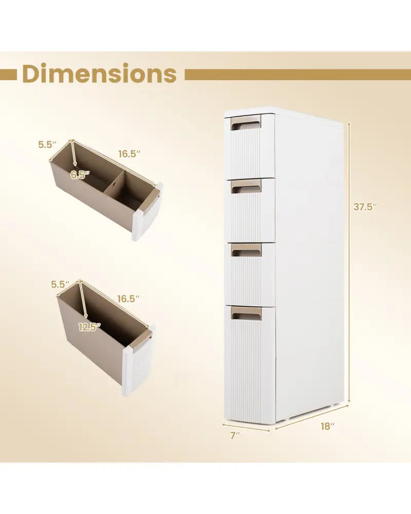 Narrow Storage Cabinet with Drawers and Removable Dividers-M - Beige - Floor Cabinets