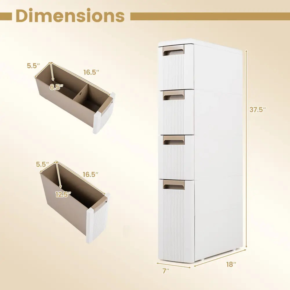 Narrow Storage Cabinet with Drawers and Removable Dividers-M - Beige - Floor Cabinets