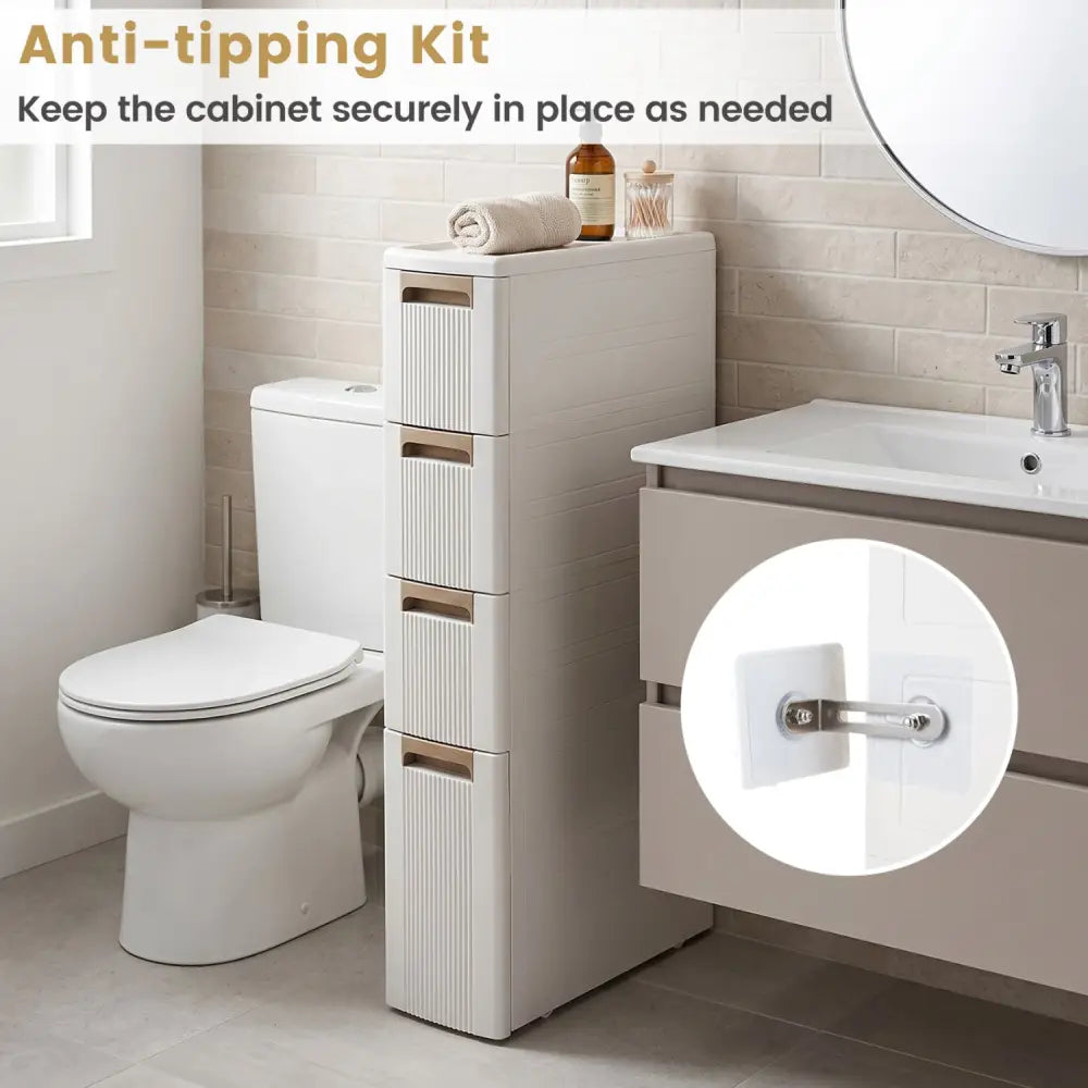 Narrow Storage Cabinet with Drawers and Removable Dividers-M - Beige - Floor Cabinets