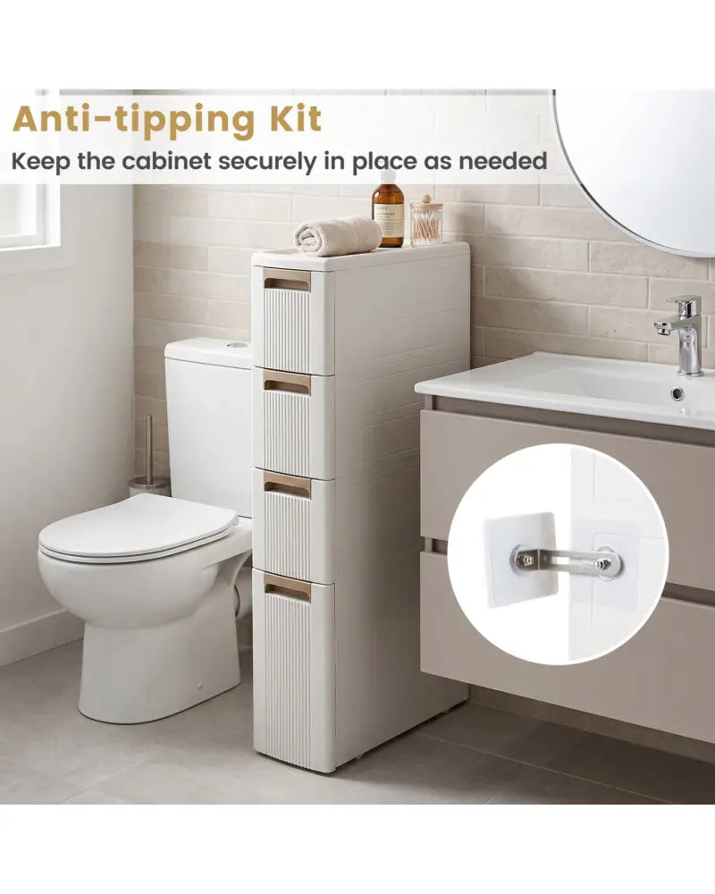 Narrow Storage Cabinet with Drawers and Removable Dividers-M - Beige - Floor Cabinets