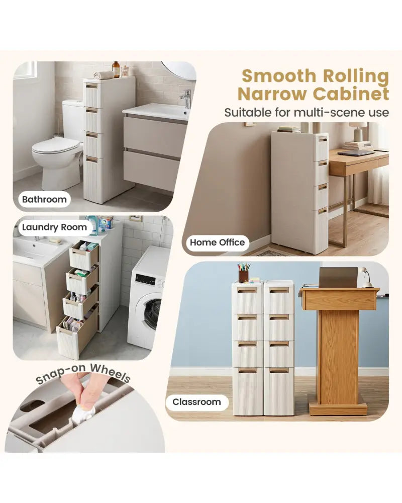 Narrow Storage Cabinet with Drawers and Removable Dividers-M - Beige - Floor Cabinets