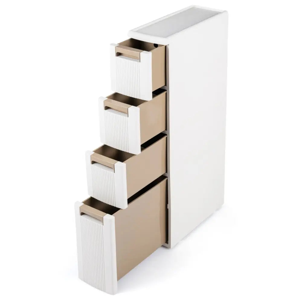 Narrow Storage Cabinet with Drawers and Removable Dividers-M - Beige - Floor Cabinets