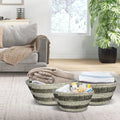 Natural Canes Grass Baskets Stackable Storage Bins Set of 3 with Hollowed Handles - Laundry Baskets