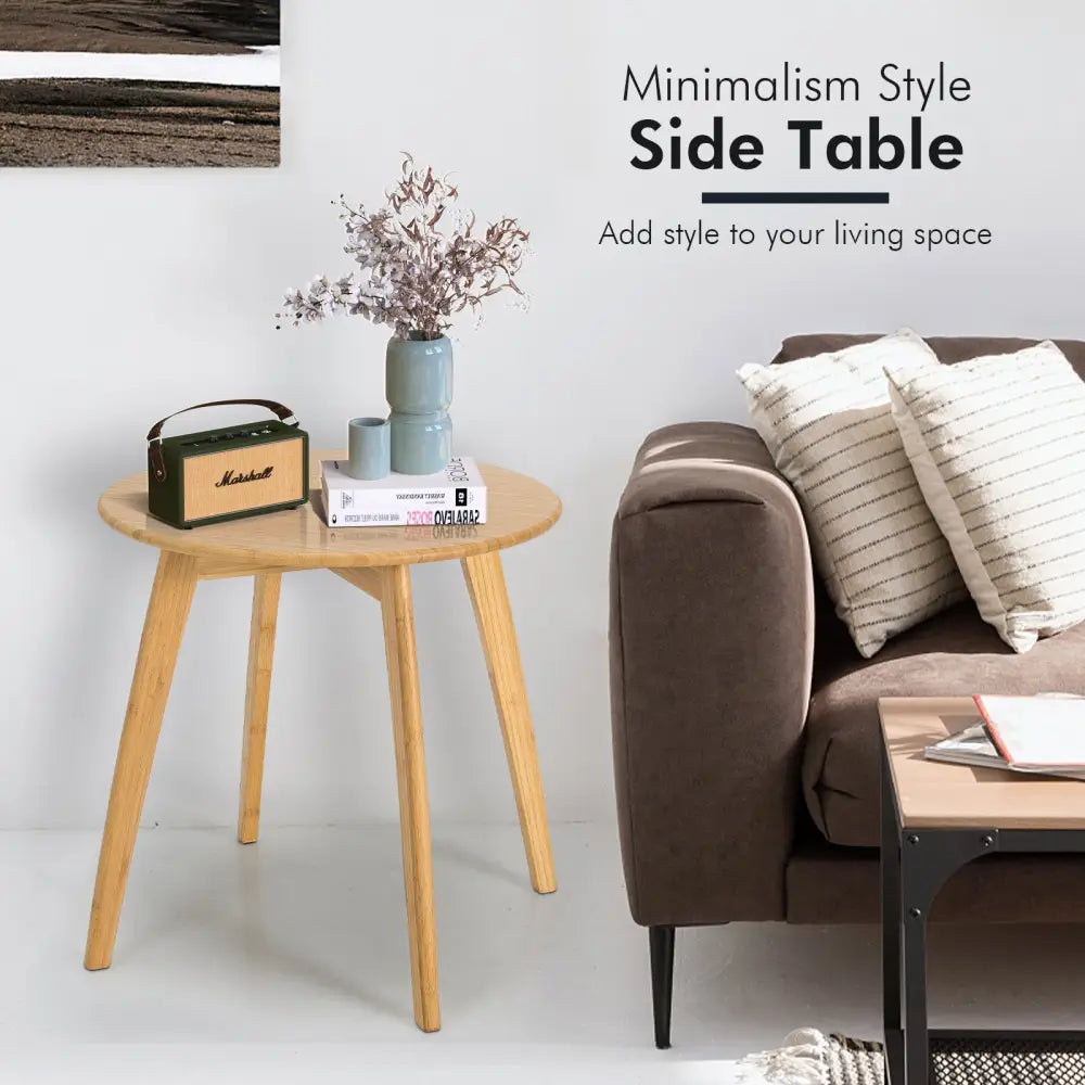 Natural Modern Stylish Bamboo Round End Table with 20 Inch Round Tabletop-Natural - Natural - End & Side Tables