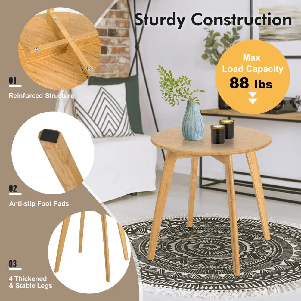 Natural Modern Stylish Bamboo Round End Table with 20 Inch Round Tabletop-Natural - Natural - End & Side Tables