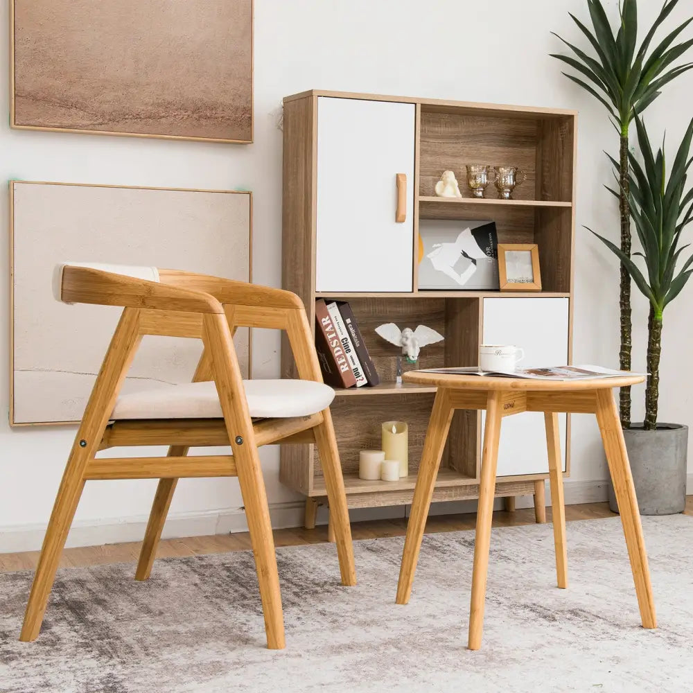 Natural Modern Stylish Bamboo Round End Table with 20 Inch Round Tabletop-Natural - Natural - End & Side Tables