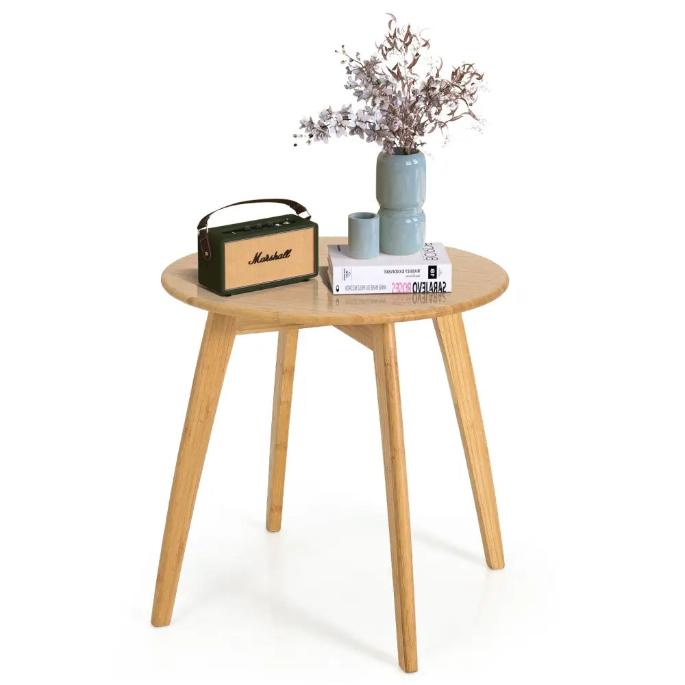 Natural Modern Stylish Bamboo Round End Table with 20 Inch Round Tabletop-Natural - Natural - End & Side Tables