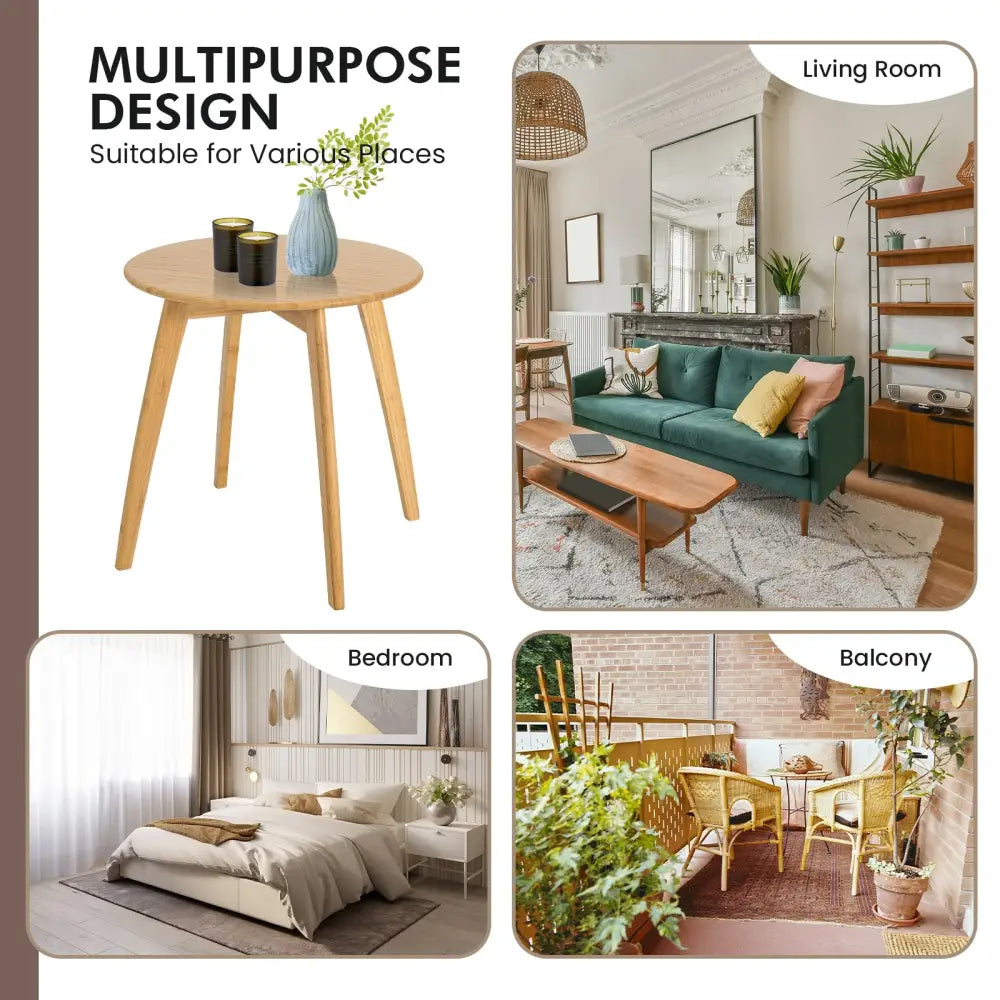 Natural Modern Stylish Bamboo Round End Table with 20 Inch Round Tabletop-Natural - Natural - End & Side Tables