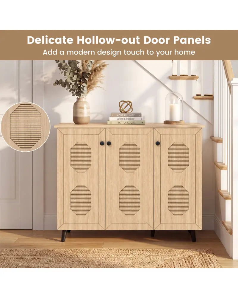 Natural Shoe Cabinet with 3 Doors Freestanding Closed Footwear Storage Unit for Entryway Hallway-Natural - Natural