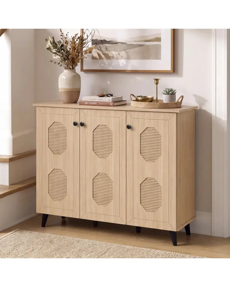 Natural Shoe Cabinet with 3 Doors Freestanding Closed Footwear Storage Unit for Entryway Hallway-Natural - Natural
