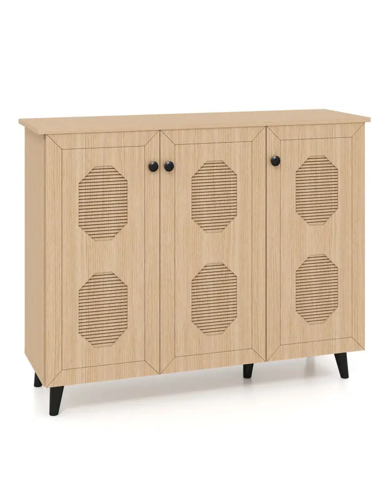 Natural Shoe Cabinet with 3 Doors Freestanding Closed Footwear Storage Unit for Entryway Hallway-Natural - Natural
