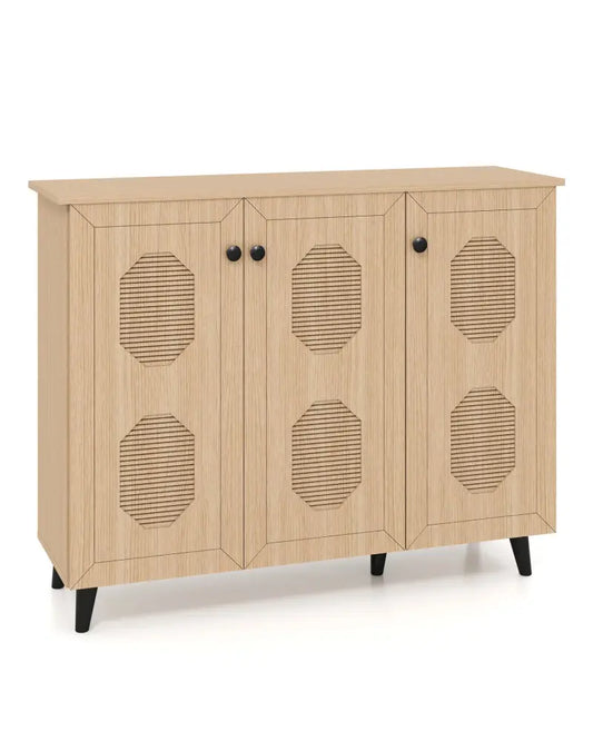 Natural Shoe Cabinet with 3 Doors Freestanding Closed Footwear Storage Unit for Entryway Hallway-Natural - Natural