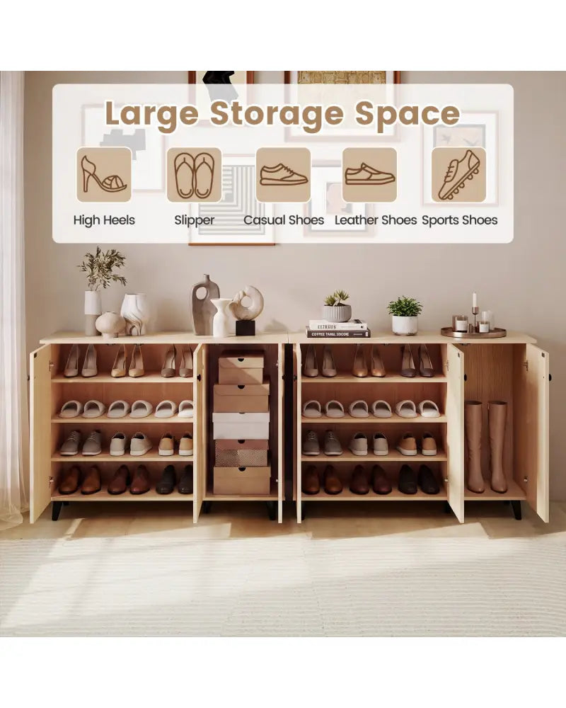 Natural Shoe Cabinet with 3 Doors Freestanding Closed Footwear Storage Unit for Entryway Hallway-Natural - Natural
