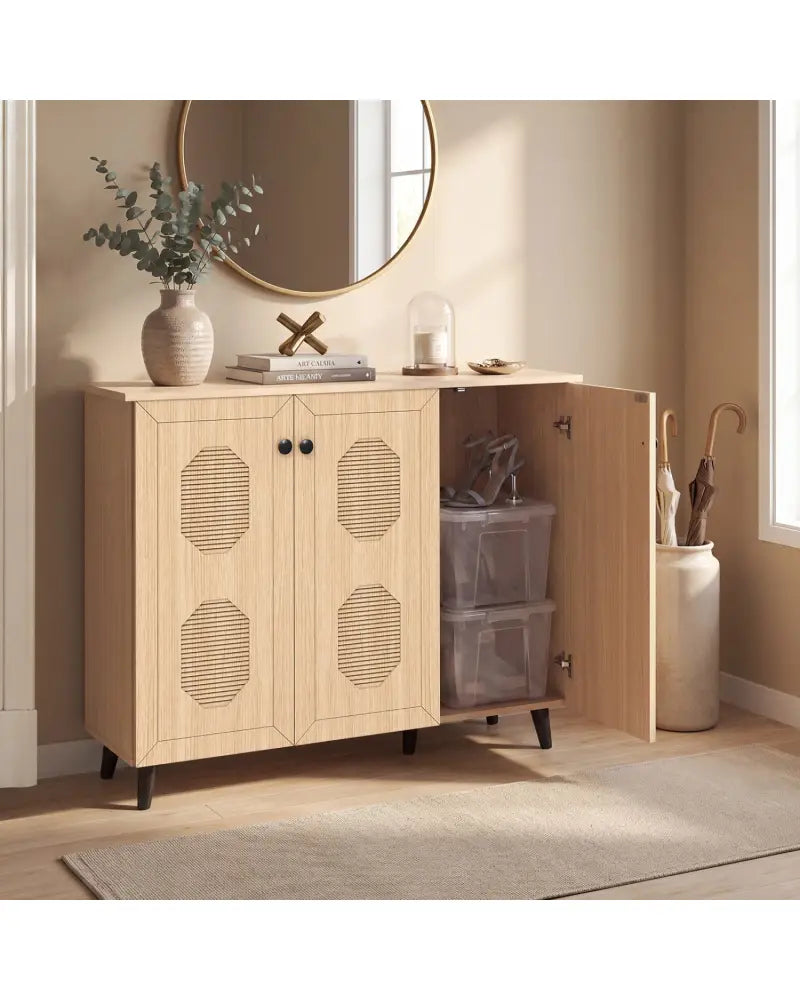 Natural Shoe Cabinet with 3 Doors Freestanding Closed Footwear Storage Unit for Entryway Hallway-Natural - Natural