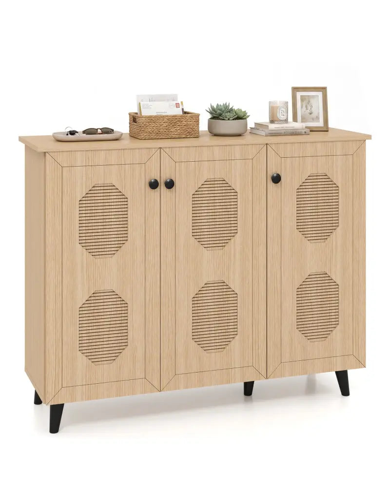Natural Shoe Cabinet with 3 Doors Freestanding Closed Footwear Storage Unit for Entryway Hallway-Natural - Natural
