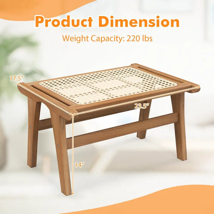 Natural Teak Wooden Foot Rest with Handwoven Rattan - Natural - Ottomans