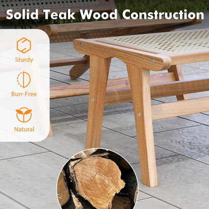 Natural Teak Wooden Foot Rest with Handwoven Rattan - Natural - Ottomans