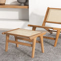 Natural Teak Wooden Foot Rest with Handwoven Rattan - Natural - Ottomans